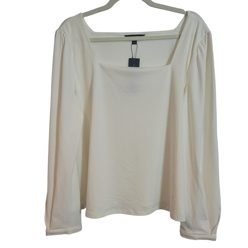 Banana Republic Womens XL Off White Square Neck Puff Shoulder Long Sleeve Blouse